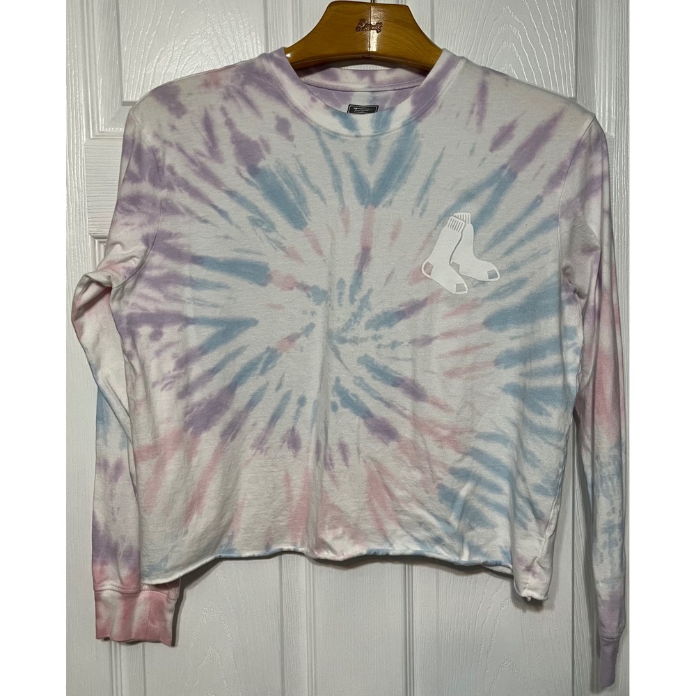 Tailgate Boston Red Sox Tie‎ Dye Long Sleeve Cropped Shirt Top Womens Large